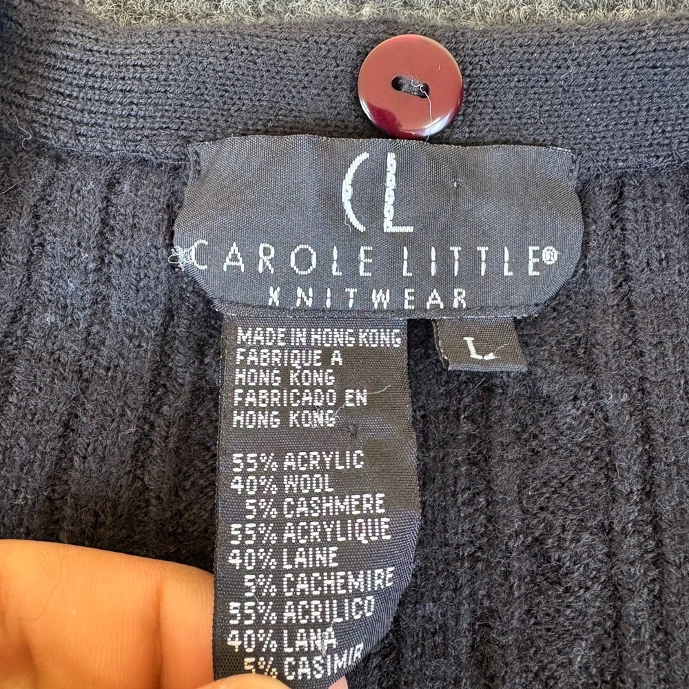CL Carole Little Cardigan Sweater Women Large Black Cable Knit Button Front - Picture 5 of 7